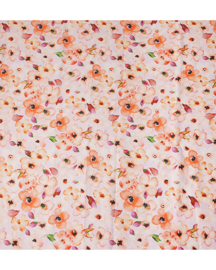 Peach Floral Printed Cotton Linen Fabric 150 Cms Width Soft Breathable Lightweight Dress Material India-D27945