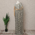 Silver Grey Premium French 2-Tone Chantilly Lace Saree with Stone Work, Width 110 Cms, Length 5.5 Mtrs, Imported from France-D25670
