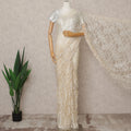 Ivory Premium French 2-Tone Chantilly Lace Saree with Stone Work, Width 110 Cms, Length 5.5 Mtrs, Imported from France-D25684