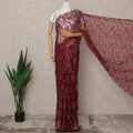 Maroon Premium French 2-Tone Chantilly Lace Saree with Stone Work, Width 110 Cms, Length 5.5 Mtrs, Imported from France-D25683