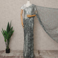 Steel Grey Premium French 2-Tone Chantilly Lace Saree with Stone Work, Width 110 Cms, Length 5.5 Mtrs, Imported from France-D25677