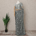 Steel Grey Premium French 2-Tone Chantilly Lace Saree with Stone Work, Width 110 Cms, Length 5.5 Mtrs, Imported from France-D25677