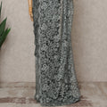 Steel Grey Premium French 2-Tone Chantilly Lace Saree with Stone Work, Width 110 Cms, Length 5.5 Mtrs, Imported from France-D25677
