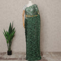 Emerald Green Premium French 2-Tone Chantilly Lace Saree with Stone Work, Width 110 Cms, Length 5.5 Mtrs, Imported from France-D25671