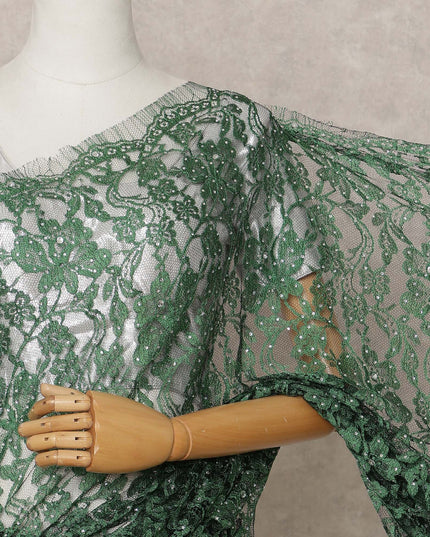 Emerald Green Premium French 2-Tone Chantilly Lace Saree with Stone Work, Width 110 Cms, Length 5.5 Mtrs, Imported from France-D25671
