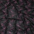 Black Traditional Sudanese Thobe Fabric with Purple & Black Embroidery, Pure Cotton Voile, 4.5 Mtrs Length, 140 Cms Width, Made in India-D26382