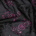 Black Traditional Sudanese Thobe Fabric with Purple & Black Embroidery, Pure Cotton Voile, 4.5 Mtrs Length, 140 Cms Width, Made in India-D26382