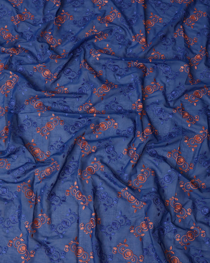Blue Pure Cotton Voile Sudanese Thobe with Intricate Embroidery, 4.5 Mtrs Length, 140 Cms Width, Made in India-D26379