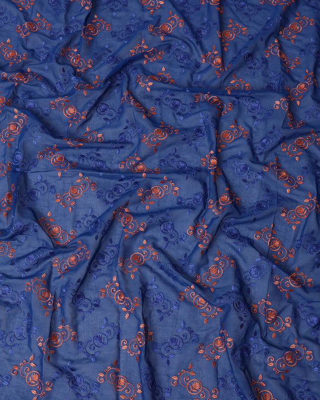 Blue Pure Cotton Voile Sudanese Thobe with Intricate Embroidery, 4.5 Mtrs Length, 140 Cms Width, Made in India-D26379
