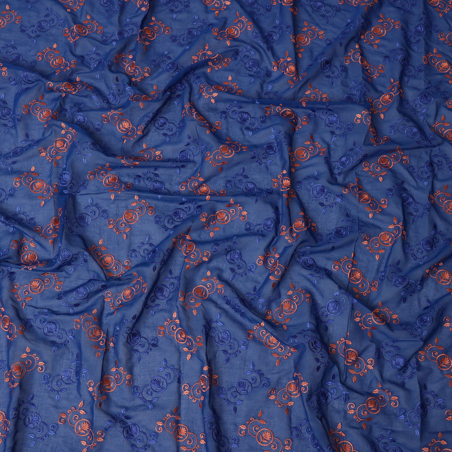 Blue Pure Cotton Voile Sudanese Thobe with Intricate Embroidery, 4.5 Mtrs Length, 140 Cms Width, Made in India-D26379
