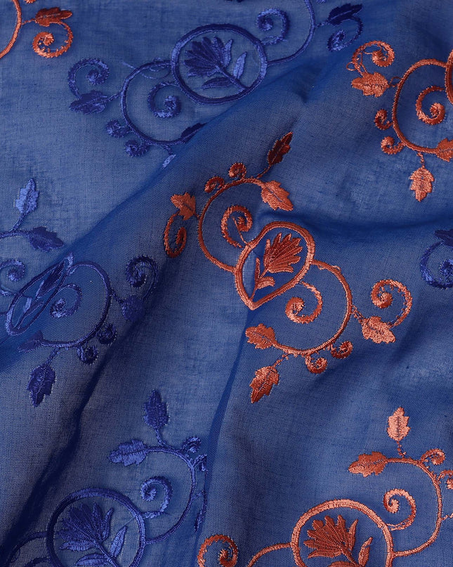 Blue Pure Cotton Voile Sudanese Thobe with Intricate Embroidery, 4.5 Mtrs Length, 140 Cms Width, Made in India-D26379