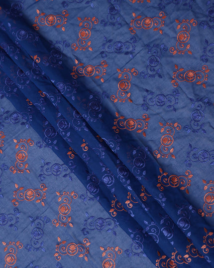 Blue Pure Cotton Voile Sudanese Thobe with Intricate Embroidery, 4.5 Mtrs Length, 140 Cms Width, Made in India-D26379