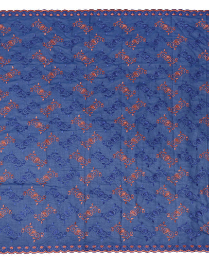 Blue Pure Cotton Voile Sudanese Thobe with Intricate Embroidery, 4.5 Mtrs Length, 140 Cms Width, Made in India-D26379