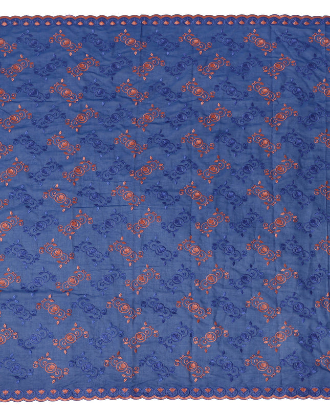 Blue Pure Cotton Voile Sudanese Thobe with Intricate Embroidery, 4.5 Mtrs Length, 140 Cms Width, Made in India-D26379