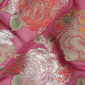 Fuchsia Pink Multicolor Floral Metallic Lurex Design Premium Silk Chiffon Fabric, 110 Cms Width, Made in South Korea-D25749