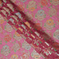 Fuchsia Pink Multicolor Floral Metallic Lurex Design Premium Silk Chiffon Fabric, 110 Cms Width, Made in South Korea-D25749