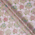 Blush Pink Multicolor Floral Metallic Lurex Design Premium Silk Chiffon Fabric, 110 Cms Width, Made in South Korea-D25747
