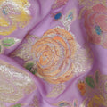Lilac Multicolor Floral Metallic Lurex Design Premium Silk Chiffon Fabric, 110 Cms Width, Made in South Korea-D25752