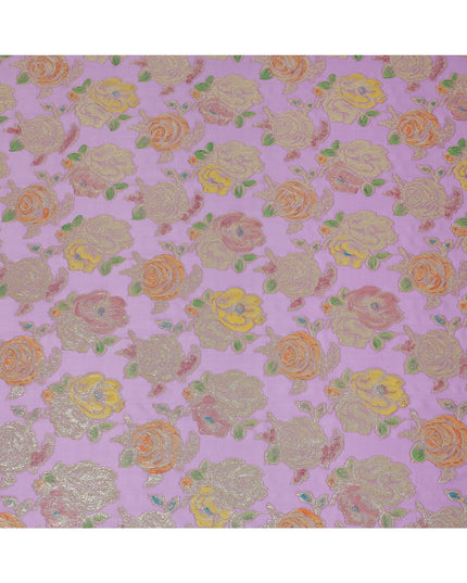 Lilac Multicolor Floral Metallic Lurex Design Premium Silk Chiffon Fabric, 110 Cms Width, Made in South Korea-D25752