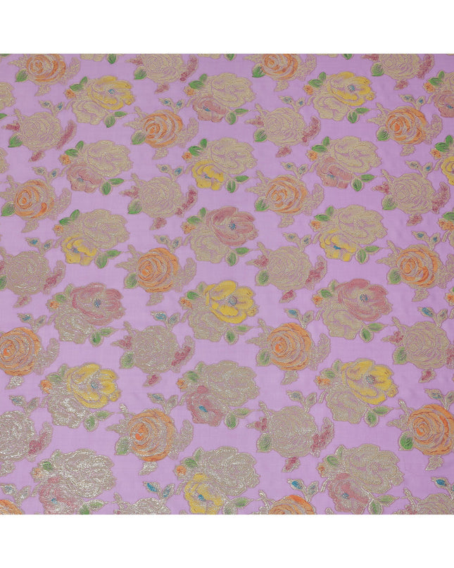Lilac Multicolor Floral Metallic Lurex Design Premium Silk Chiffon Fabric, 110 Cms Width, Made in South Korea-D25752