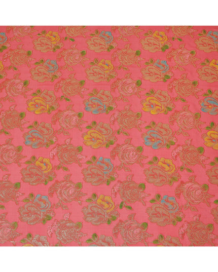Coral Pink Bouquet Silk Chiffon Fabric 110cm