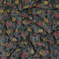 Black Multicolor Floral Embroidered Metallic Lurex Design Premium Silk Chiffon Fabric, 110 Cms Width, Made in South Korea-D25758