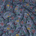 Steel Blue Multicolor Floral Embroidered Metallic Lurex Design Premium Silk Chiffon Fabric, 110 Cms Width, Made in South Korea-D25754