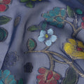 Steel Blue Multicolor Floral Embroidered Metallic Lurex Design Premium Silk Chiffon Fabric, 110 Cms Width, Made in South Korea-D25754
