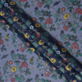 Steel Blue Multicolor Floral Embroidered Metallic Lurex Design Premium Silk Chiffon Fabric, 110 Cms Width, Made in South Korea-D25754