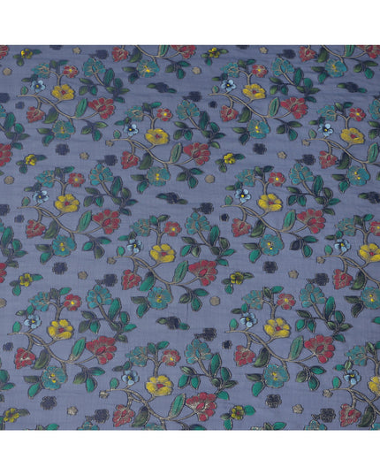 Slate Blue Floral Silk Chiffon Fabric 110cm