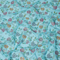 Aqua Blue Multicolor Floral Embroidered Metallic Lurex Design Premium Silk Chiffon Fabric, 110 Cms Width, Made in South Korea-D25748