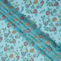 Aqua Blue Multicolor Floral Embroidered Metallic Lurex Design Premium Silk Chiffon Fabric, 110 Cms Width, Made in South Korea-D25748