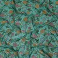 Emerald Green Multicolor Floral Embroidered Metallic Lurex Design Premium Silk Chiffon Fabric, 110 Cms Width, Made in South Korea-D25742