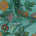 Emerald Green Multicolor Floral Embroidered Metallic Lurex Design Premium Silk Chiffon Fabric, 110 Cms Width, Made in South Korea-D25742