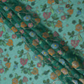 Emerald Green Multicolor Floral Embroidered Metallic Lurex Design Premium Silk Chiffon Fabric, 110 Cms Width, Made in South Korea-D25742