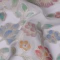 Pearl Grey Multicolor Floral Embroidered Metallic Lurex Design Premium Silk Chiffon Fabric, 110 Cms Width, Made in South Korea-D25744