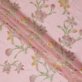 Baby Pink Floral Embroidered Metallic Lurex Design Premium Silk Chiffon Fabric, 110 Cms Width, Made in South Korea-D25753