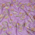 Lavender Floral Embroidered Metallic Lurex Design Premium Silk Chiffon Fabric, 110 Cms Width, Made in South Korea-D25751