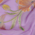 Lavender Floral Embroidered Metallic Lurex Design Premium Silk Chiffon Fabric, 110 Cms Width, Made in South Korea-D25751