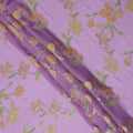 Lavender Floral Embroidered Metallic Lurex Design Premium Silk Chiffon Fabric, 110 Cms Width, Made in South Korea-D25751