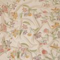 Beige Floral Embroidered Metallic Lurex Design Premium Silk Chiffon Fabric, 110 Cms Width, Made in South Korea-D25757