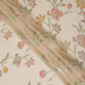 Beige Floral Embroidered Metallic Lurex Design Premium Silk Chiffon Fabric, 110 Cms Width, Made in South Korea-D25757