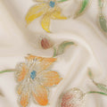 Ivory Floral Embroidered Metallic Lurex Design Premium Silk Chiffon Fabric, 110 Cms Width, Made in South Korea-D25756