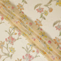 Ivory Multicolor Floral Embroidered Metallic Lurex Design Premium Silk Chiffon Fabric, 110 Cms Width, Made in South Korea-D25743