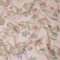 Peach Floral Embroidered Metallic Lurex Design Premium Silk Chiffon Fabric, 110 Cms Width, Made in South Korea-D25755