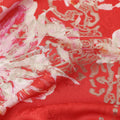 Red with Pink and White Floral Print Pure Silk Satin Fabric, 140 Cms Width, Made in South Korea-D25995