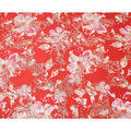 Red with Pink and White Floral Print Pure Silk Satin Fabric, 140 Cms Width, Made in South Korea-D25995