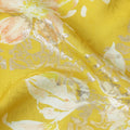 Mustard Yellow with White and Peach Floral Print Pure Silk Satin Fabric, 140 Cms Width, Made in South Korea-D25996