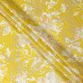 Mustard Yellow with White and Peach Floral Print Pure Silk Satin Fabric, 140 Cms Width, Made in South Korea-D25996