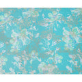Aqua Blue with White and Green Floral Print Pure Silk Satin Fabric, 140 Cms Width, Made in South Korea-D25997